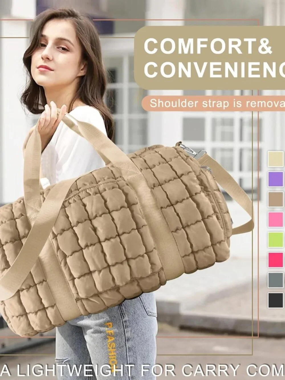 Quilted Travel Duffle Bag Gym Bag for Women,Large Puffer Duffle Weekender Bag wi_6